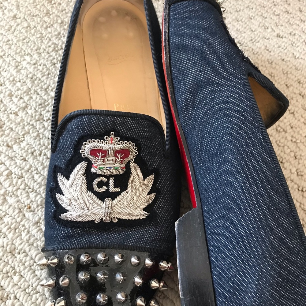 Christian Louboutin Black and Silver Embellished Flats - Picture 3 of 8